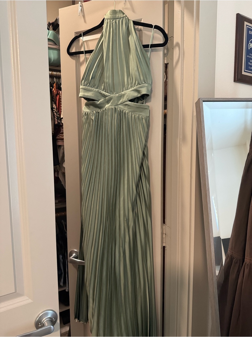 Abercrombie & Fitch Pleated Halter Midi Dress in Sage Green